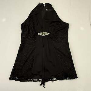 A.B. Lambdin Women's Black Lace Halter Top with Rhinestone Embellishment